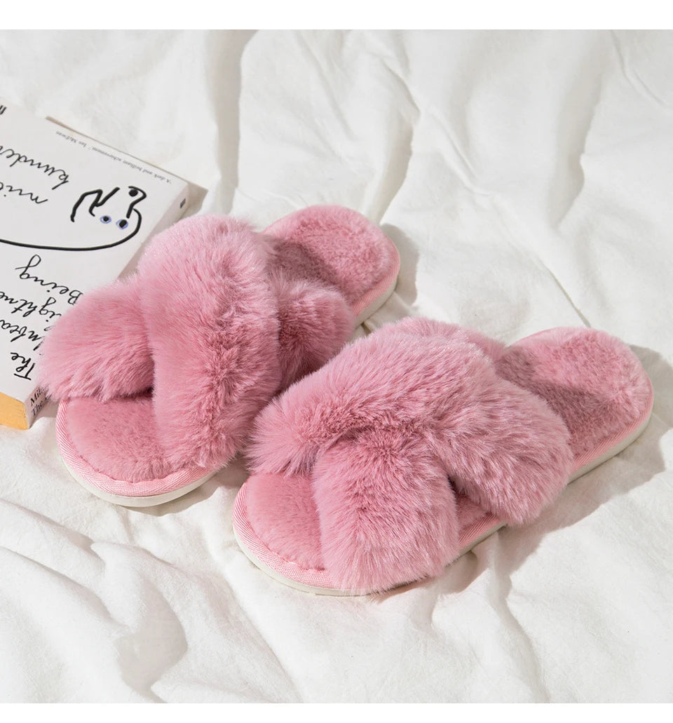 Cozy Crossband Fuzzy Slippers